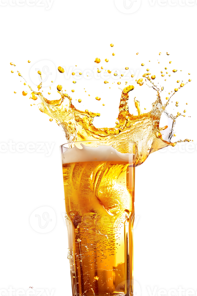beer glass with a beer splash isolated against a transparent background png