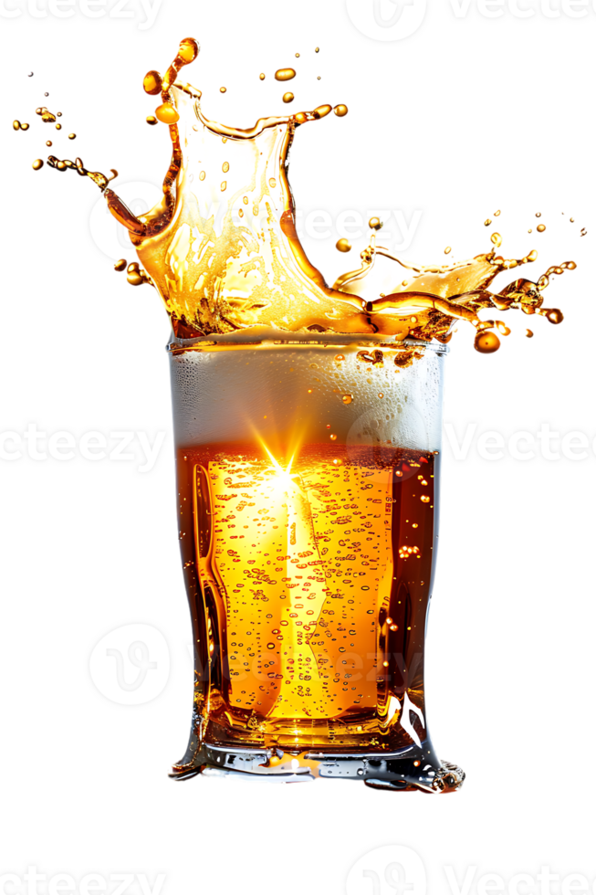 beer glass with a beer splash isolated against a transparent background png