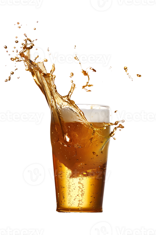 beer glass with a beer splash isolated against a transparent background png