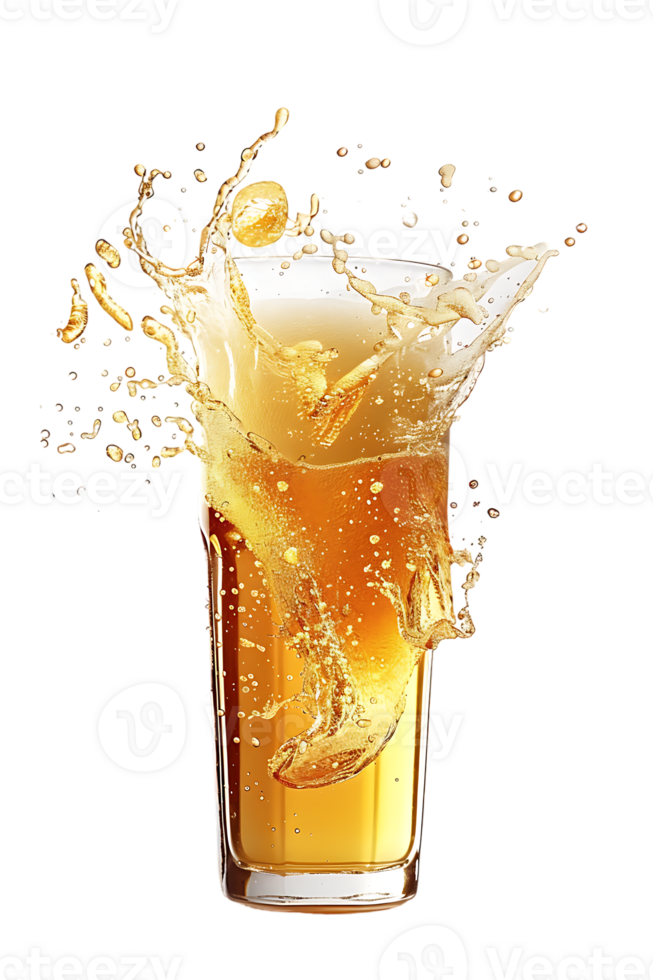 beer glass with a beer splash isolated against a transparent background png