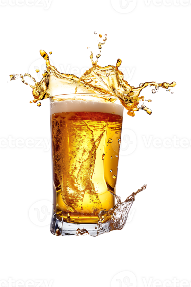 beer glass with a beer splash isolated against a transparent background png