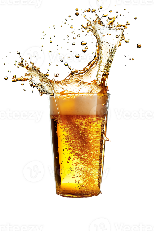 beer glass with a beer splash isolated against a transparent background png