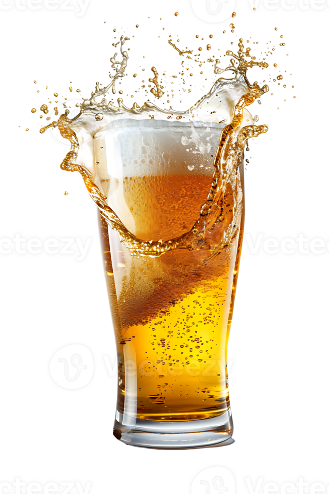 beer glass with a beer splash isolated against a transparent background png