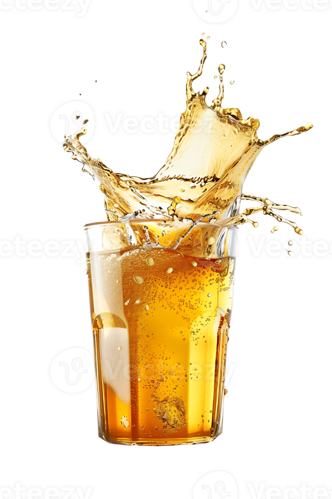 beer glass with a beer splash isolated against a transparent background png