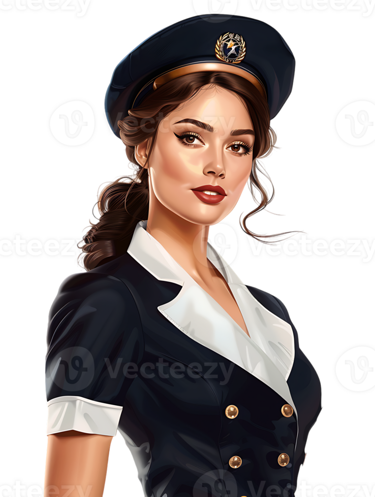Beautiful stewardess isolated against a transparent background png