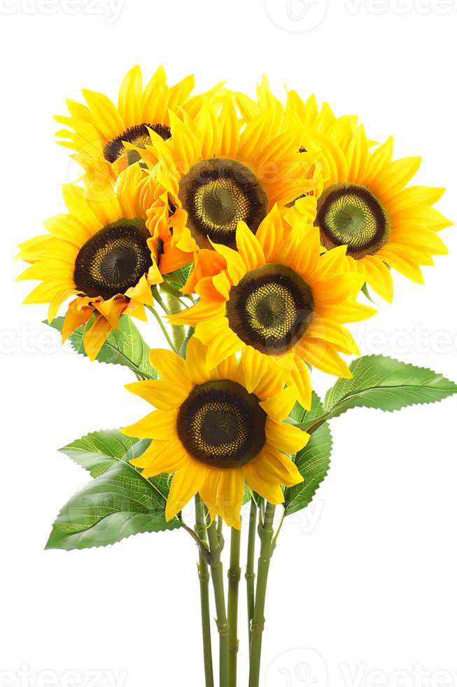 bouquet of sunflowers standing out against a transparent background png