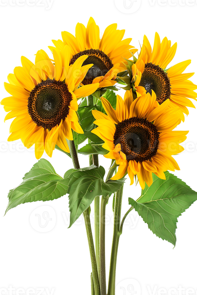 bouquet of sunflowers standing out against a transparent background png