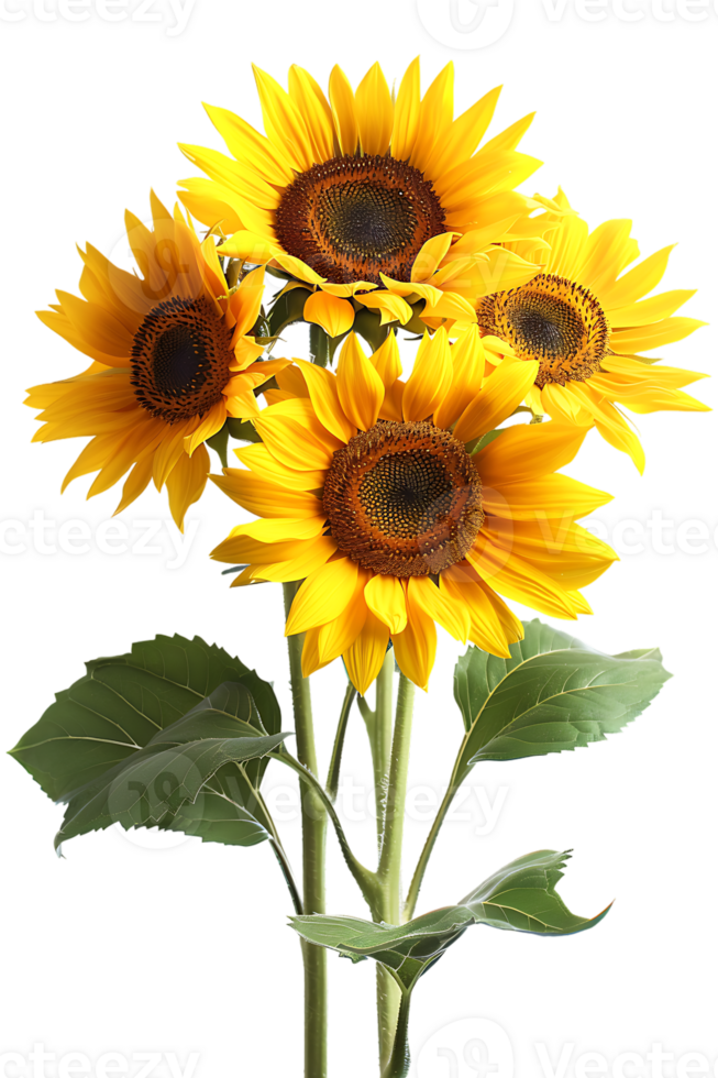 bouquet of sunflowers standing out against a transparent background png