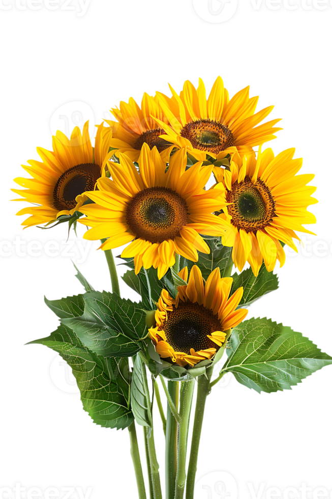 bouquet of sunflowers standing out against a transparent background png