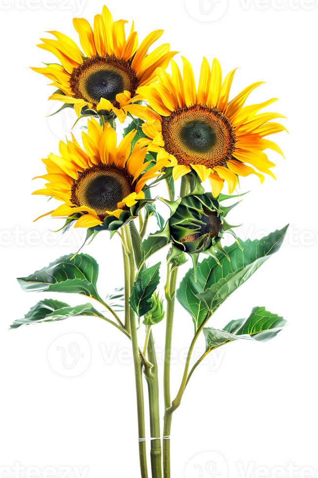 bouquet of sunflowers standing out against a transparent background png