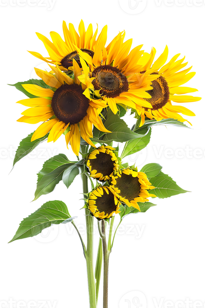 bouquet of sunflowers standing out against a transparent background png