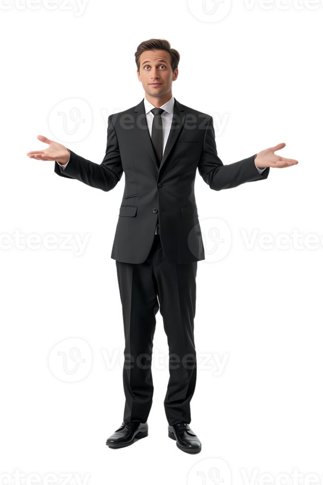 Businessman presenting something isolated against a transparent background png