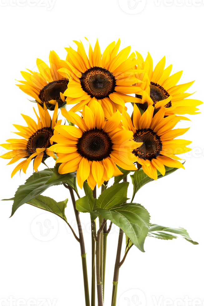 bouquet of sunflowers standing out against a transparent background png
