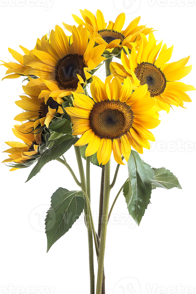 bouquet of sunflowers standing out against a transparent background png