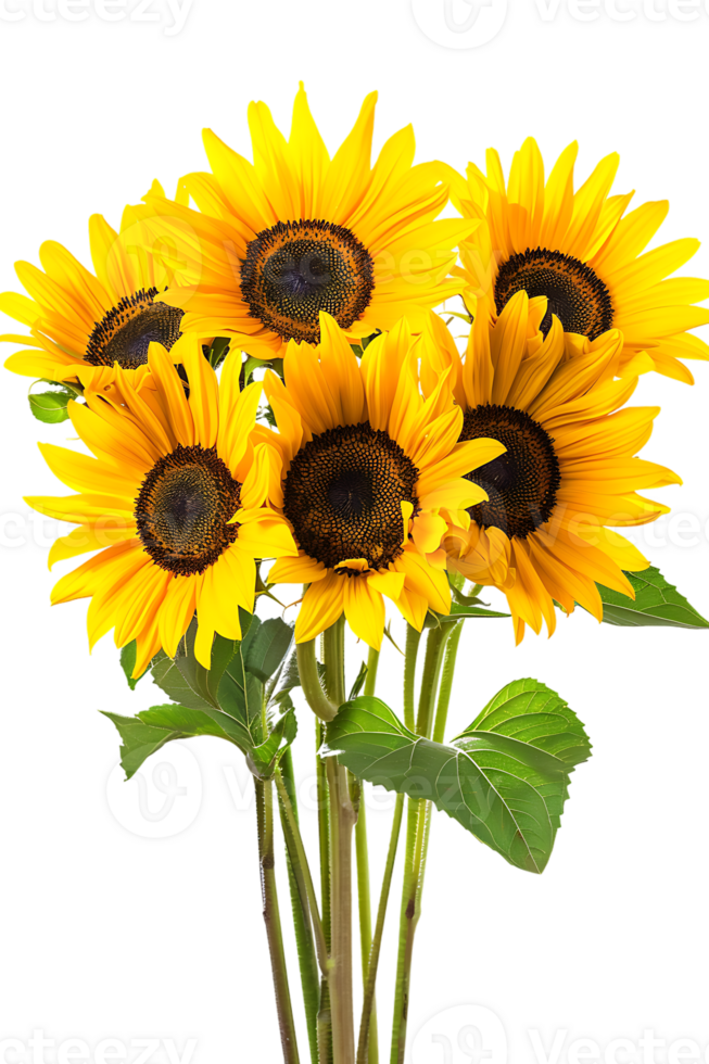 bouquet of sunflowers standing out against a transparent background png