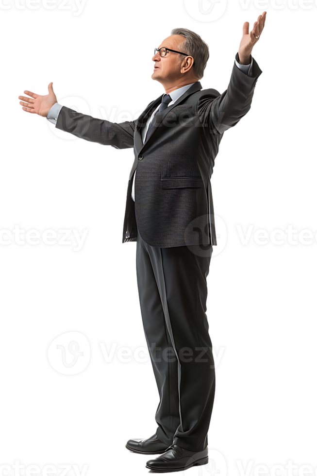 Businessman presenting something isolated against a transparent background png