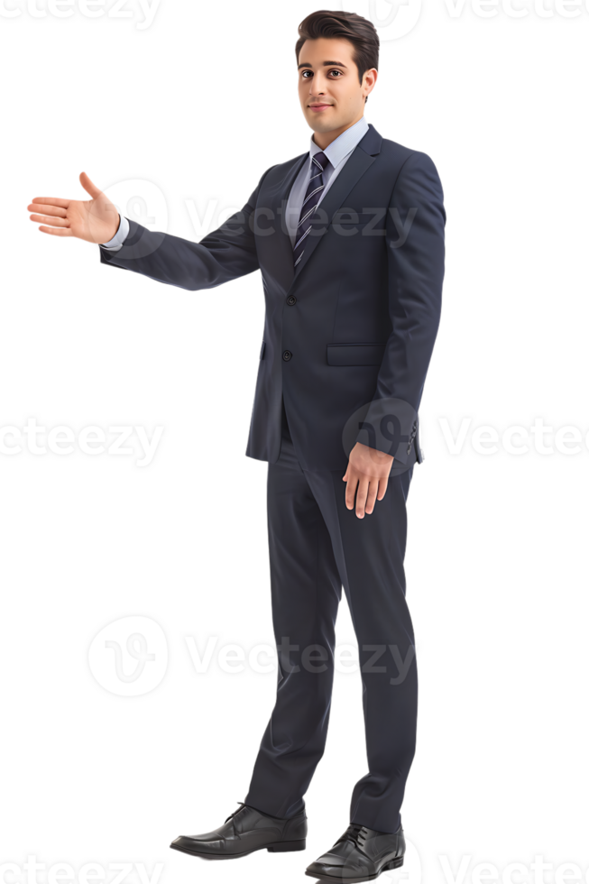 Businessman presenting something isolated against a transparent background png