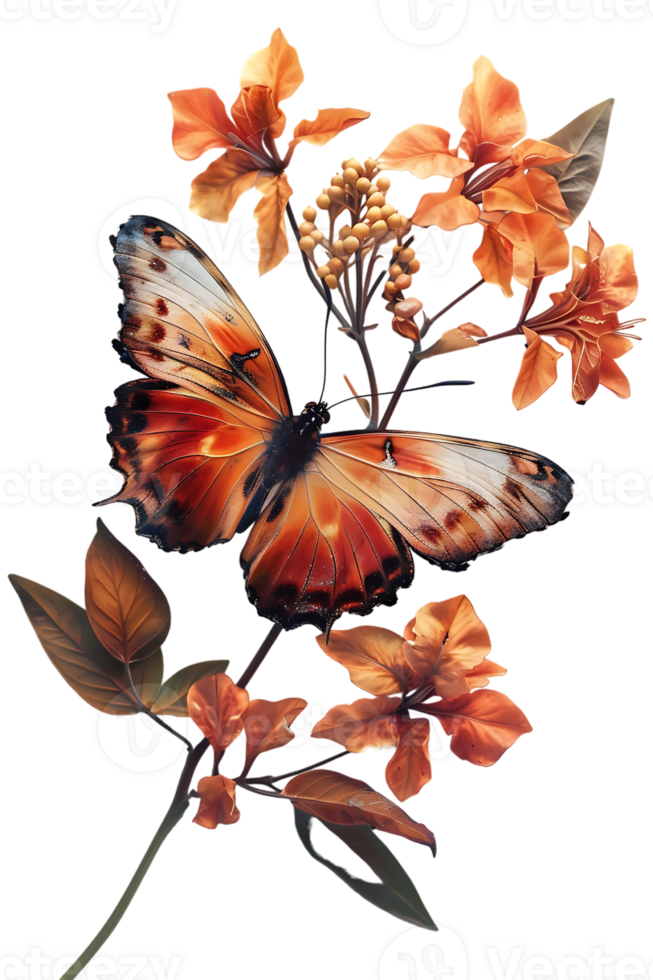 Butterfly on a flower isolated against a transparent background png