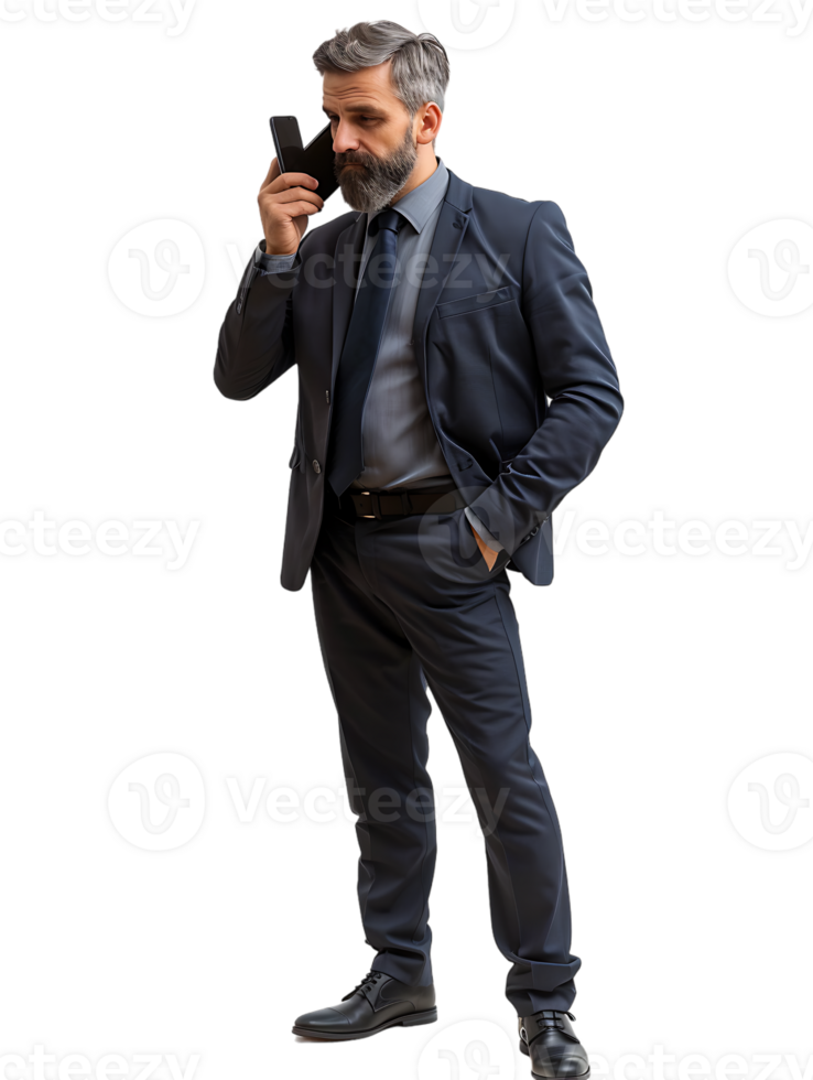 Businessman using a smartphone isolated against a transparent background png