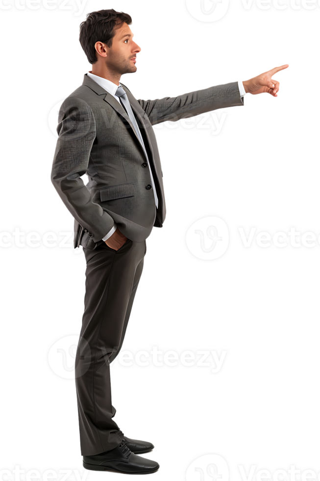 Businessman presenting something isolated against a transparent background png