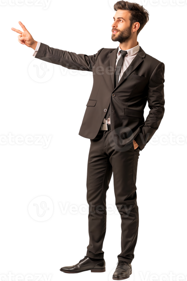 Businessman presenting something isolated against a transparent background png