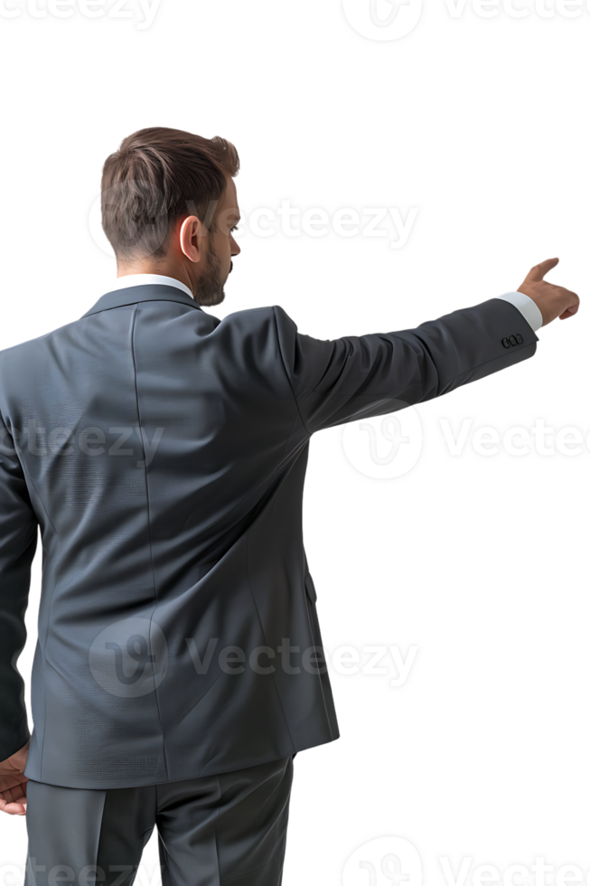 Businessman presenting something isolated against a transparent background png