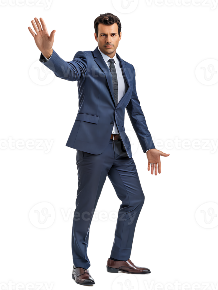 Businessman making a stop gesture isolated against a transparent background png