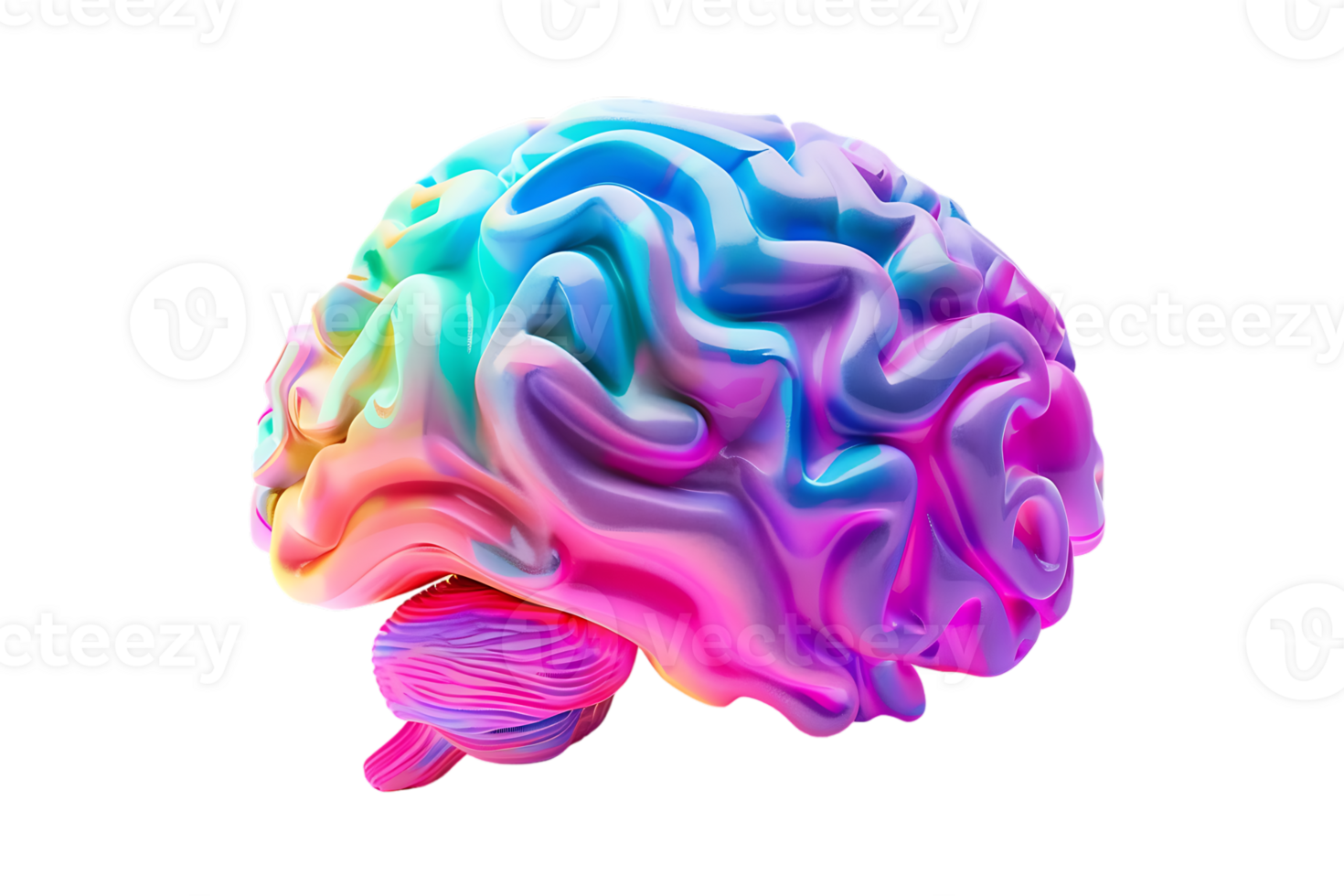 3D style colorful brain, isolated against a transparent background png