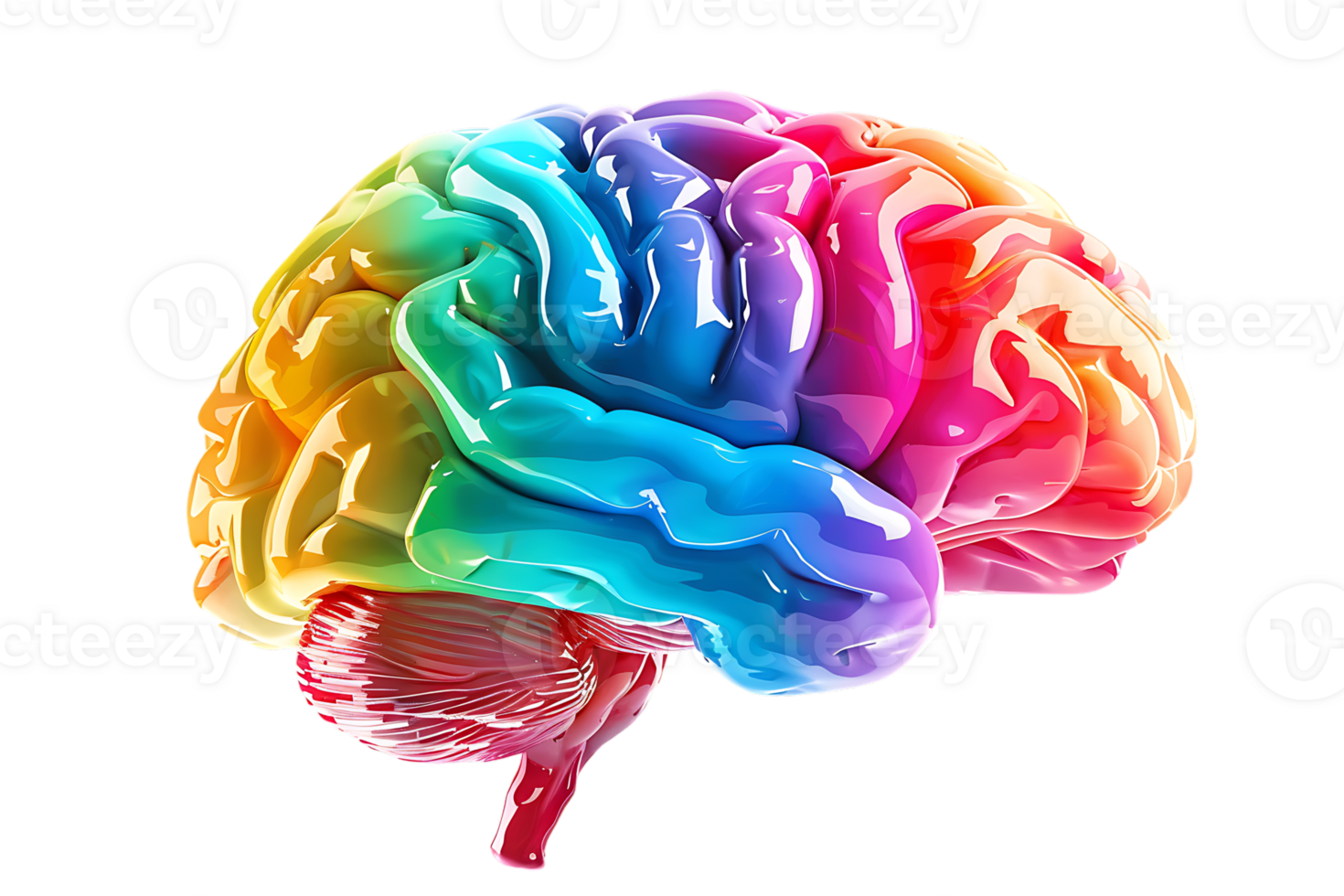 3D style colorful brain, isolated against a transparent background png