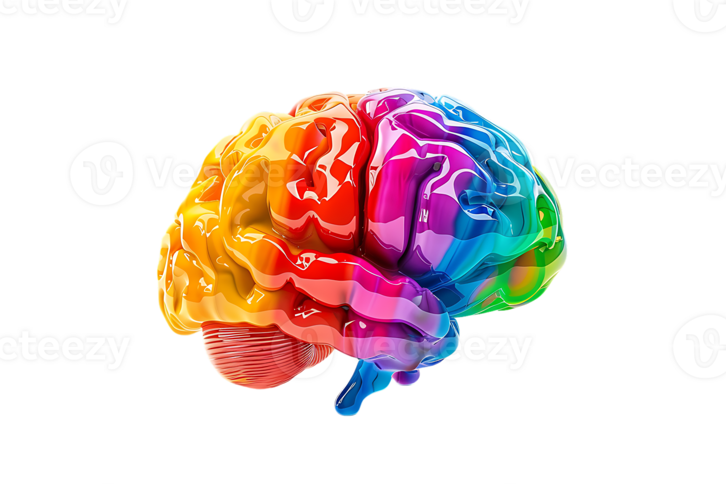3D style colorful brain, isolated against a transparent background png