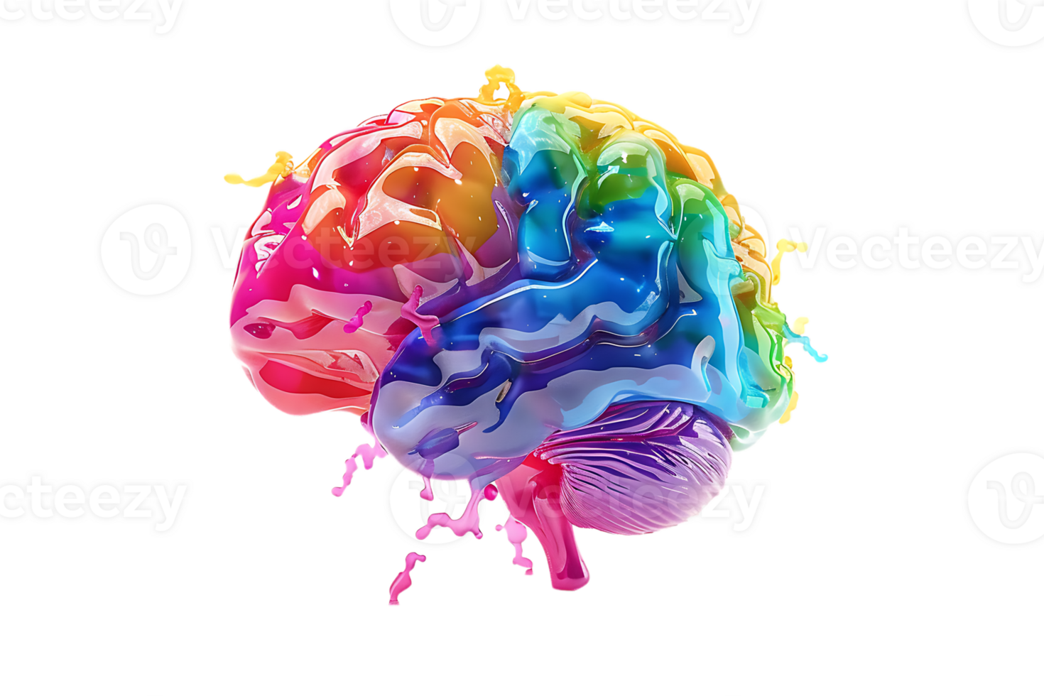 3D style colorful brain, isolated against a transparent background png