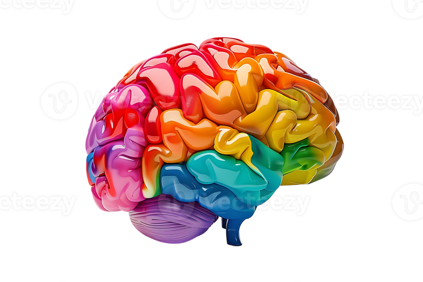 3D style colorful brain, isolated against a transparent background png