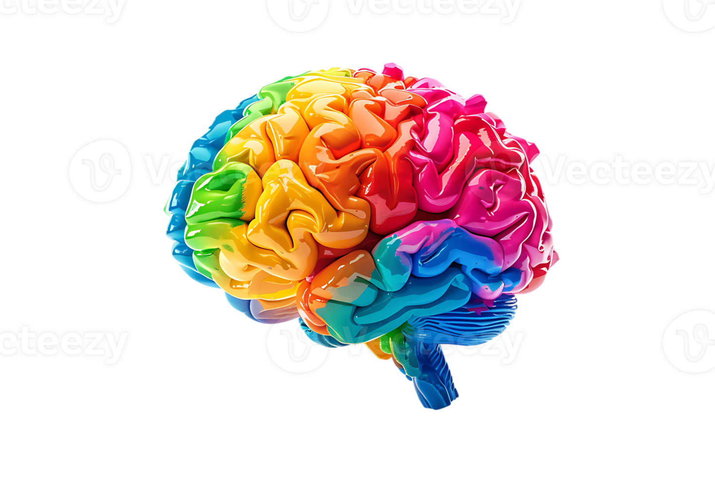 3D style colorful brain, isolated against a transparent background png