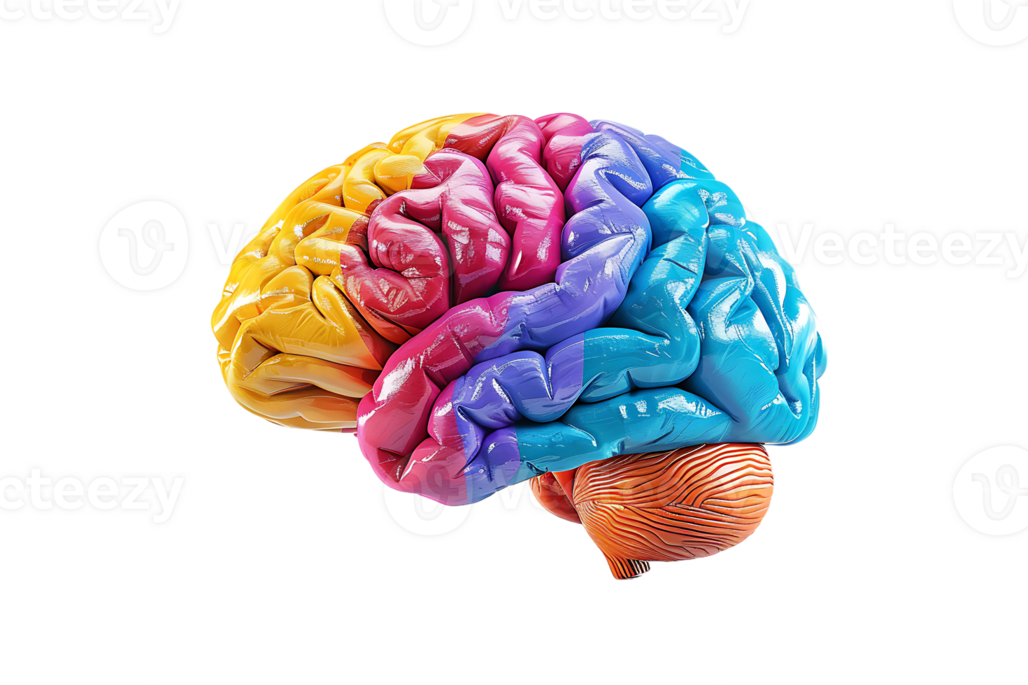 3D style colorful brain, isolated against a transparent background png