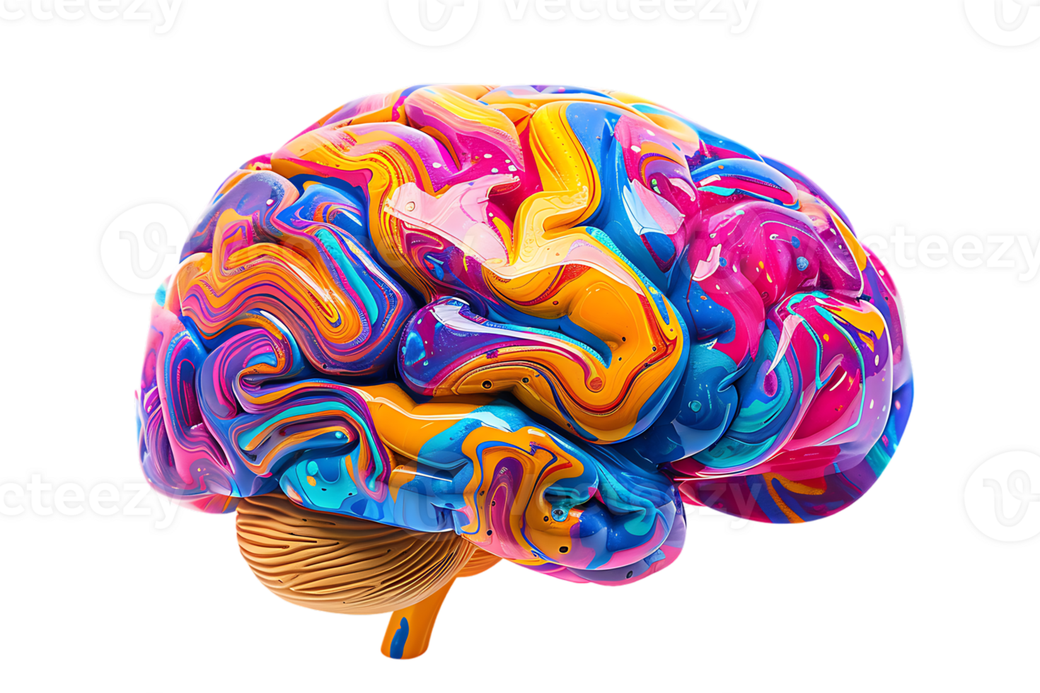 3D style colorful brain, isolated against a transparent background png