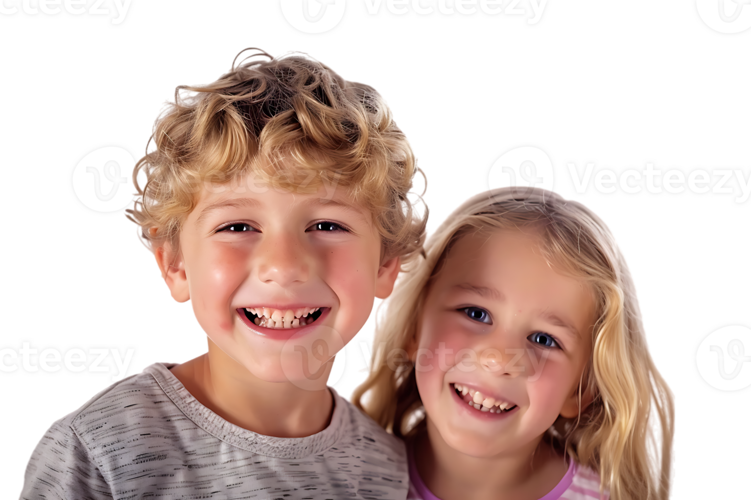 Cheerful TWO children smiling, photographed against a transparent backdrop png