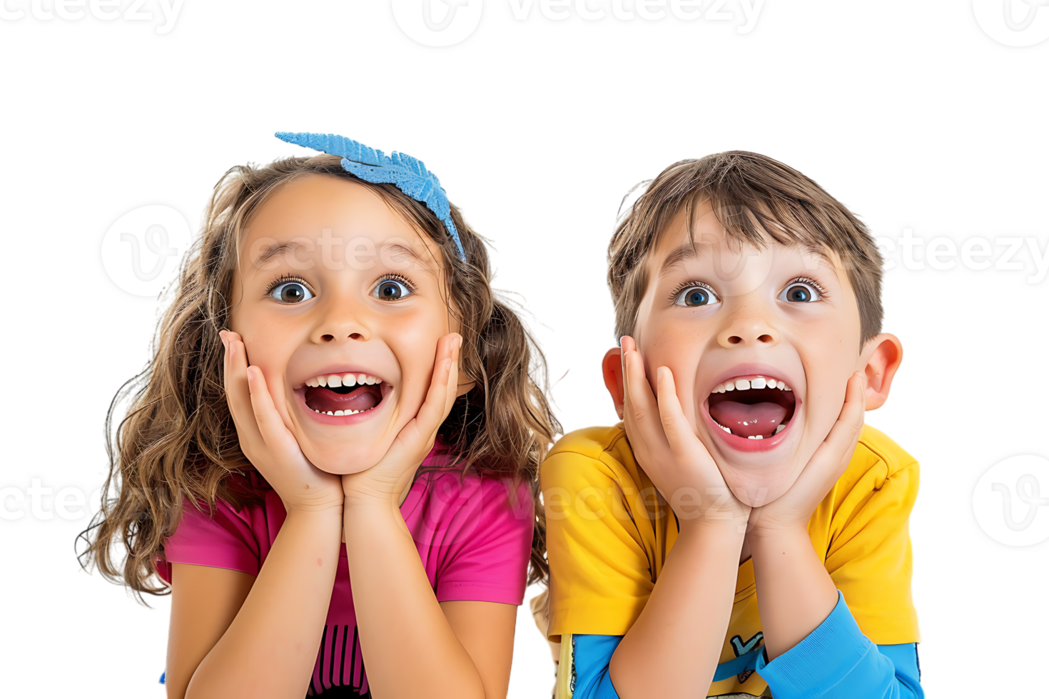 Cheerful TWO children smiling, photographed against a transparent backdrop png