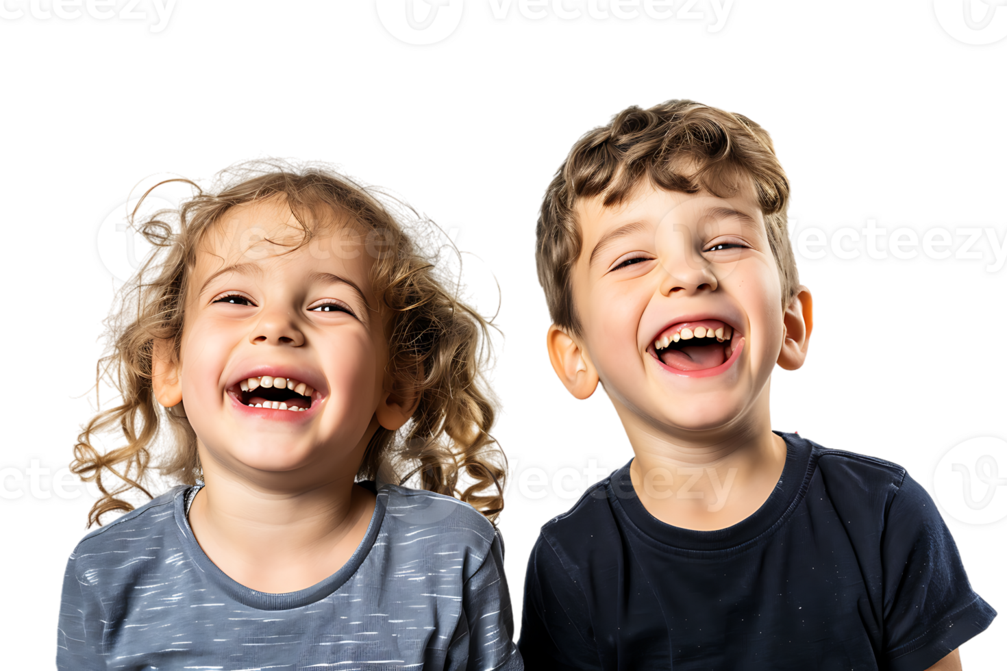 Cheerful TWO children smiling, photographed against a transparent backdrop png