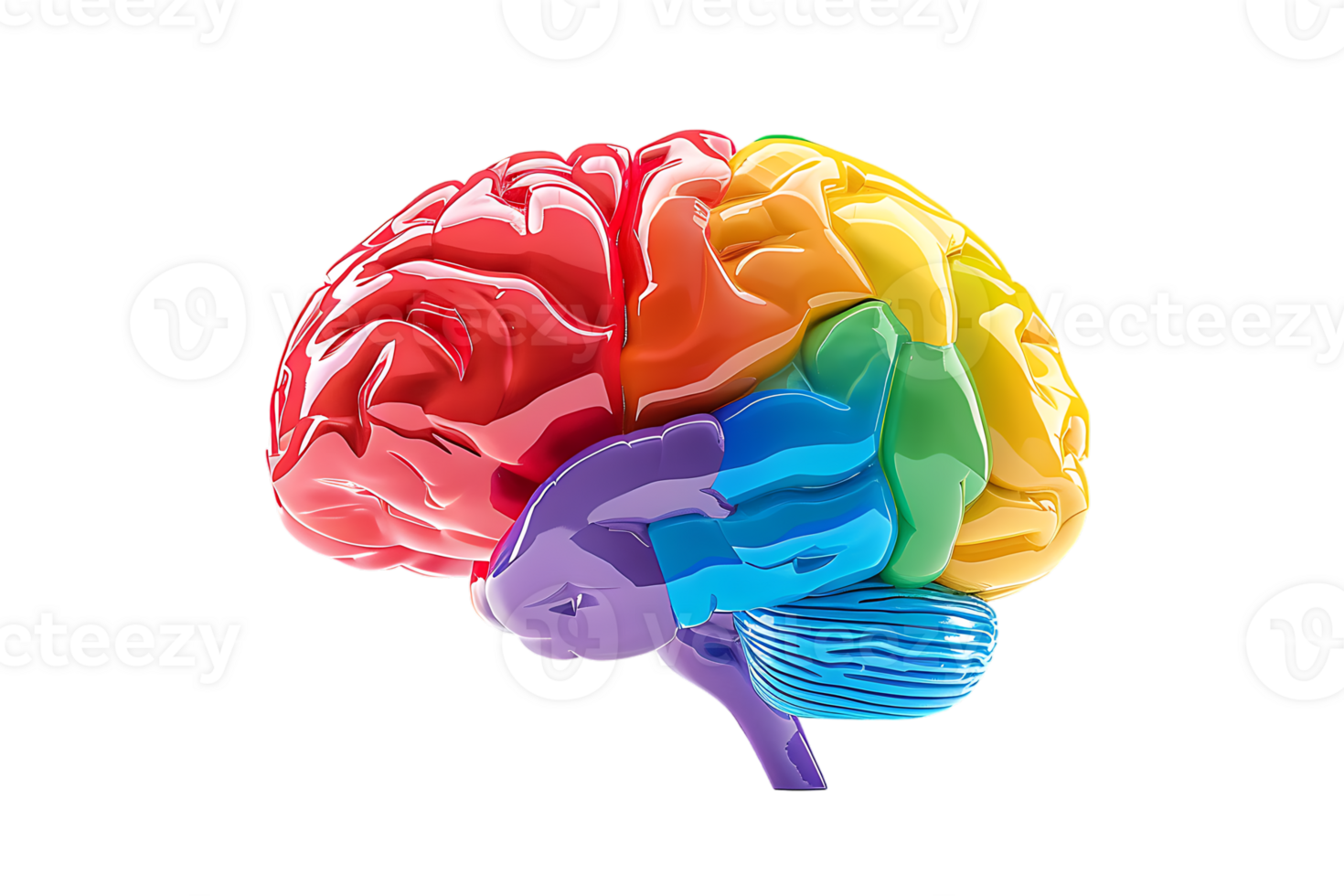 3D style colorful brain, isolated against a transparent background png