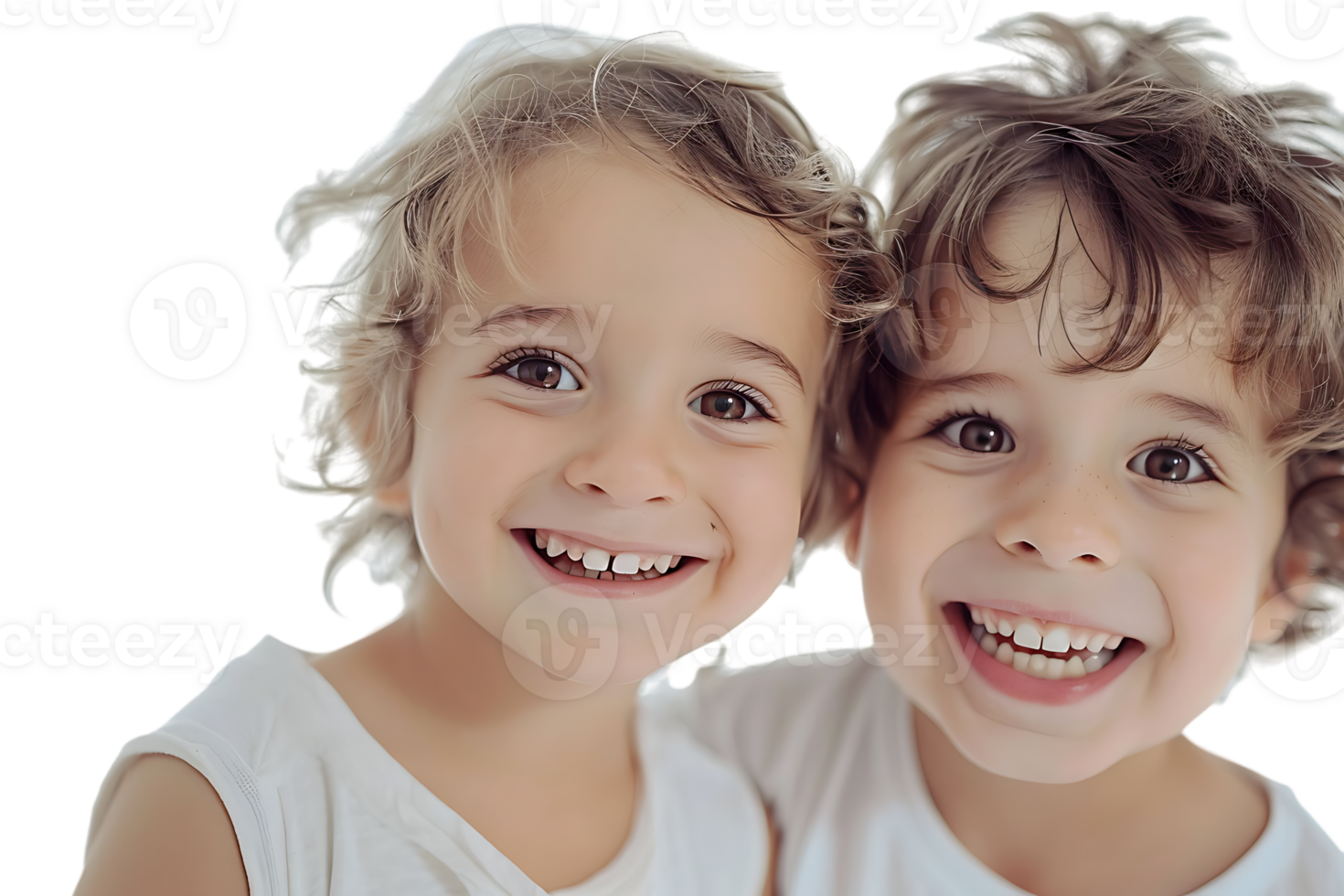 Cheerful TWO children smiling, photographed against a transparent backdrop png