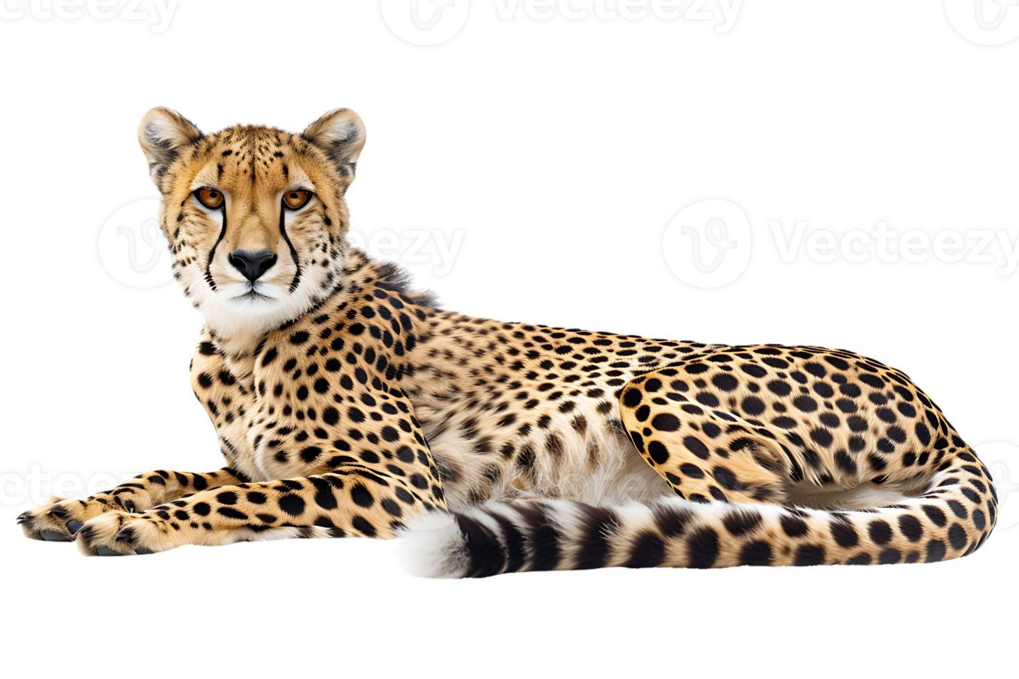 Cheetah lying down, isolated against a transparent background png