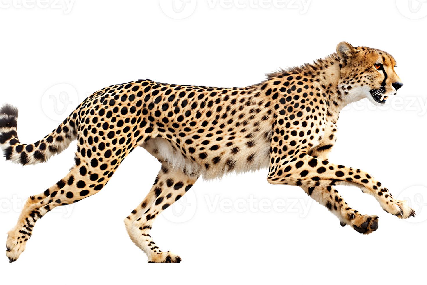 Cheetah running, side view, isolated against a transparent background png