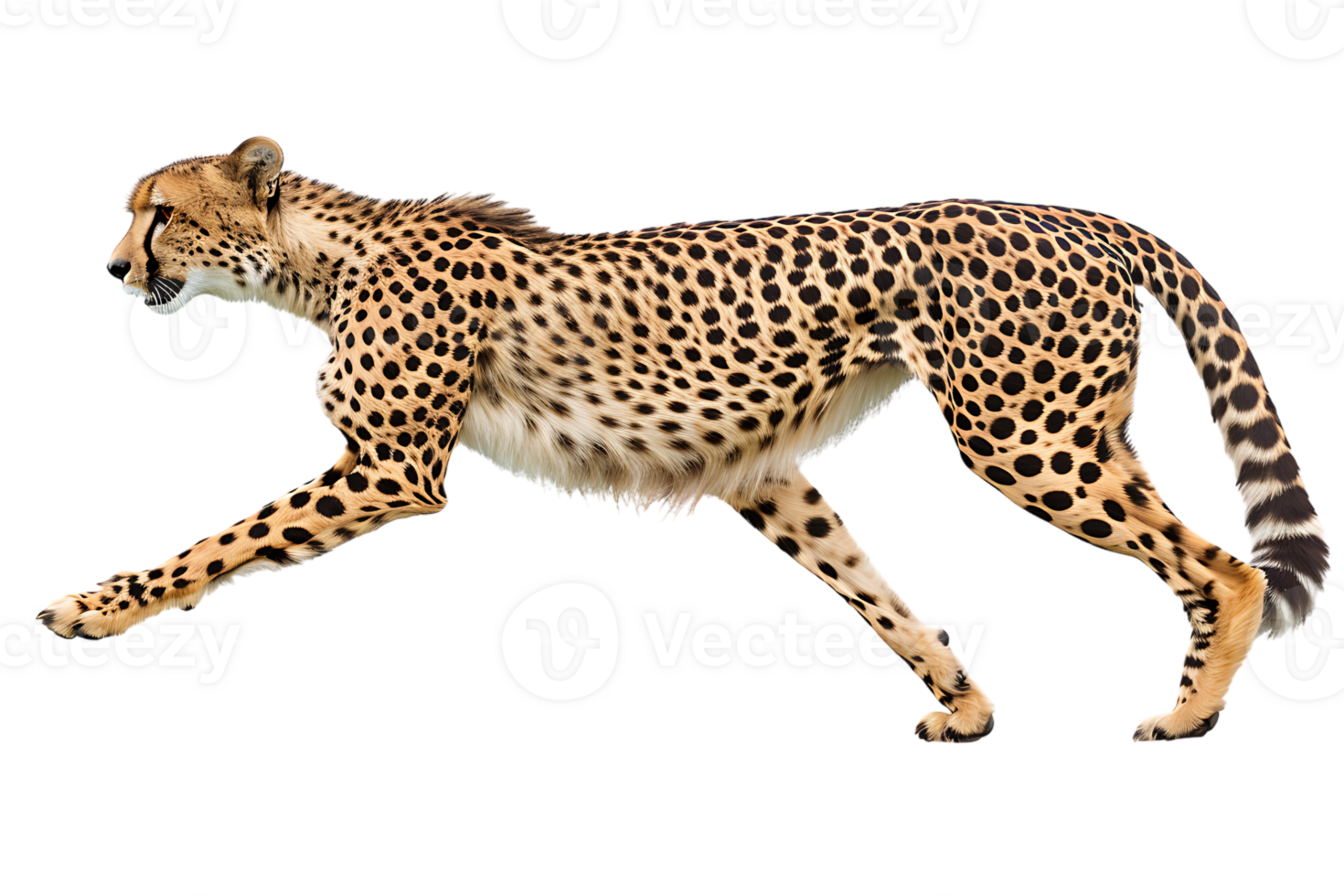 Cheetah running, side view, isolated against a transparent background png