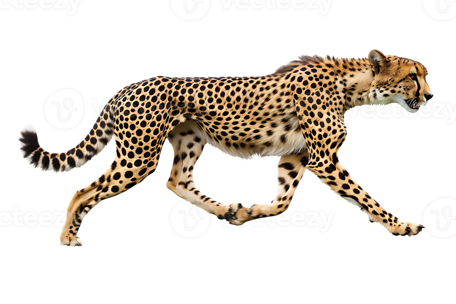 Cheetah running, side view, isolated against a transparent background png
