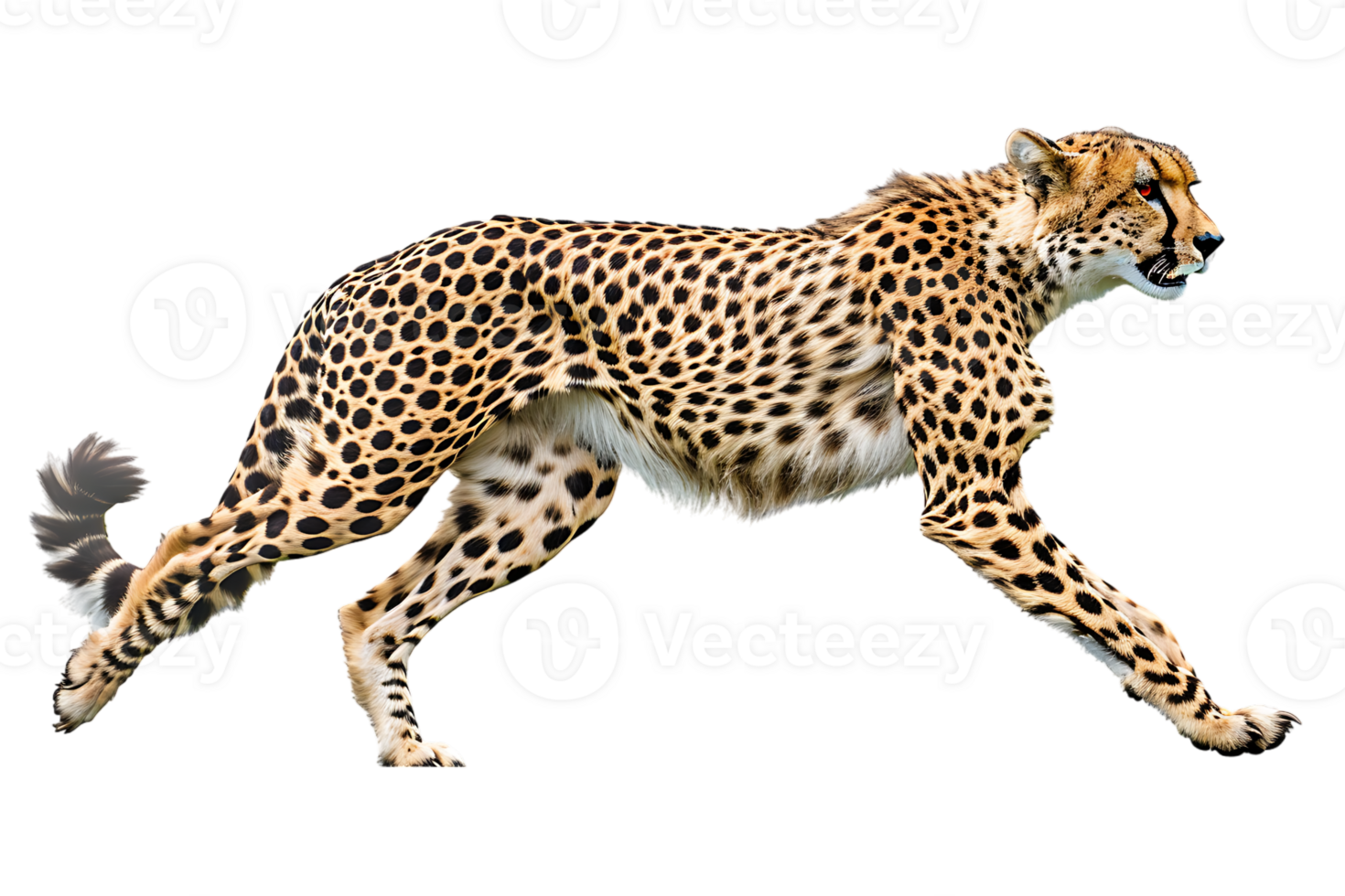 Cheetah running, side view, isolated against a transparent background png