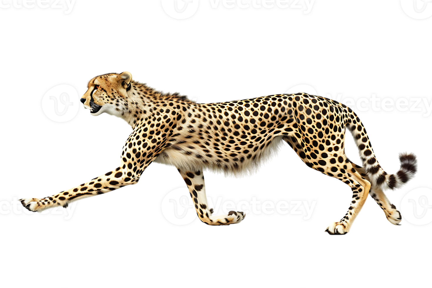 Cheetah running, side view, isolated against a transparent background png