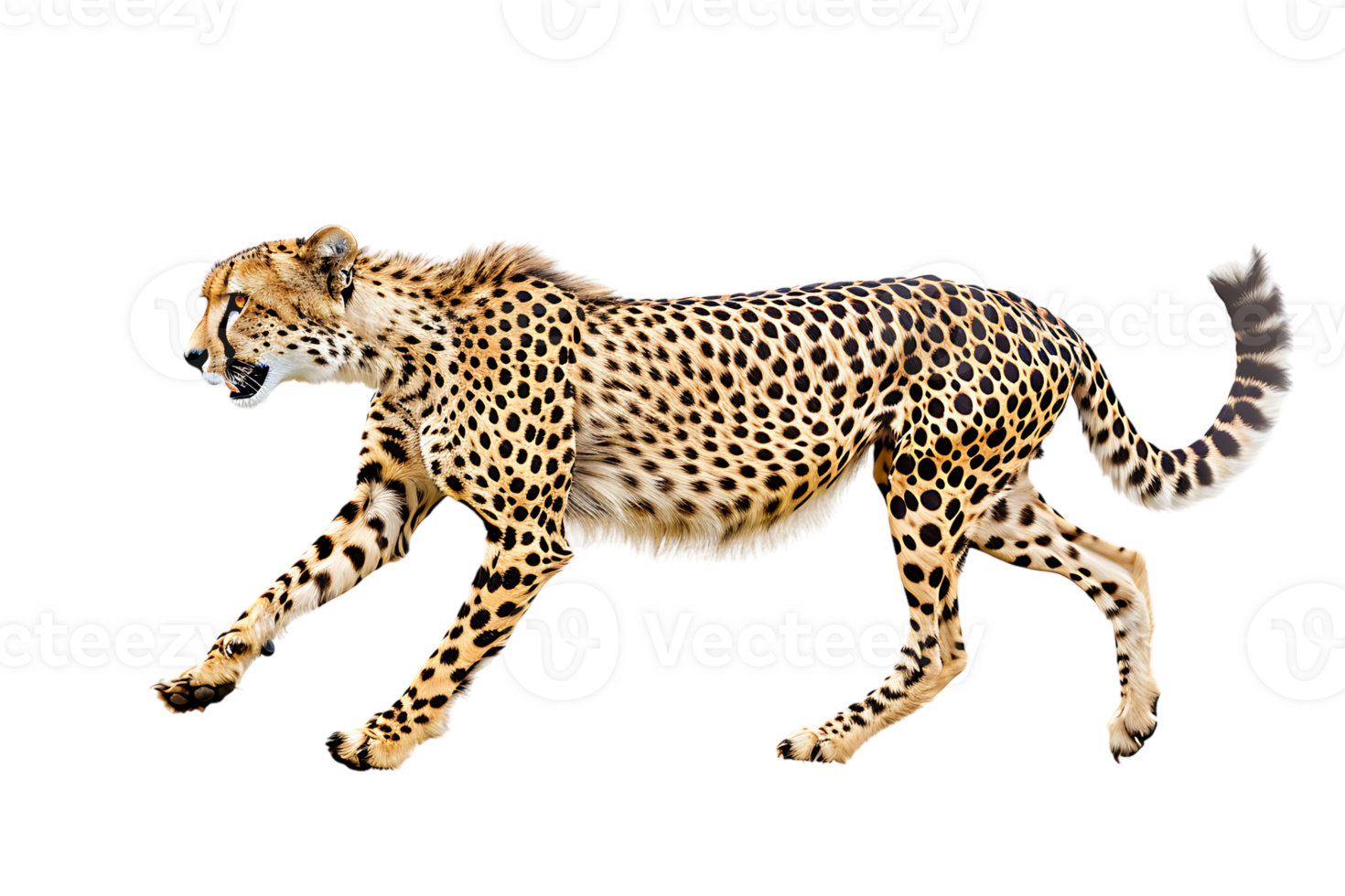 Cheetah running, side view, isolated against a transparent background png