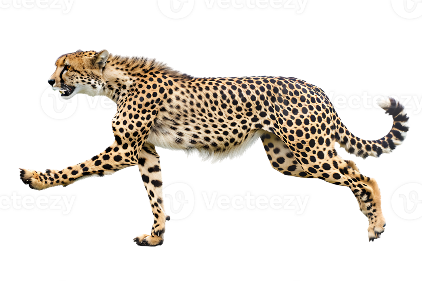 Cheetah running, side view, isolated against a transparent background png