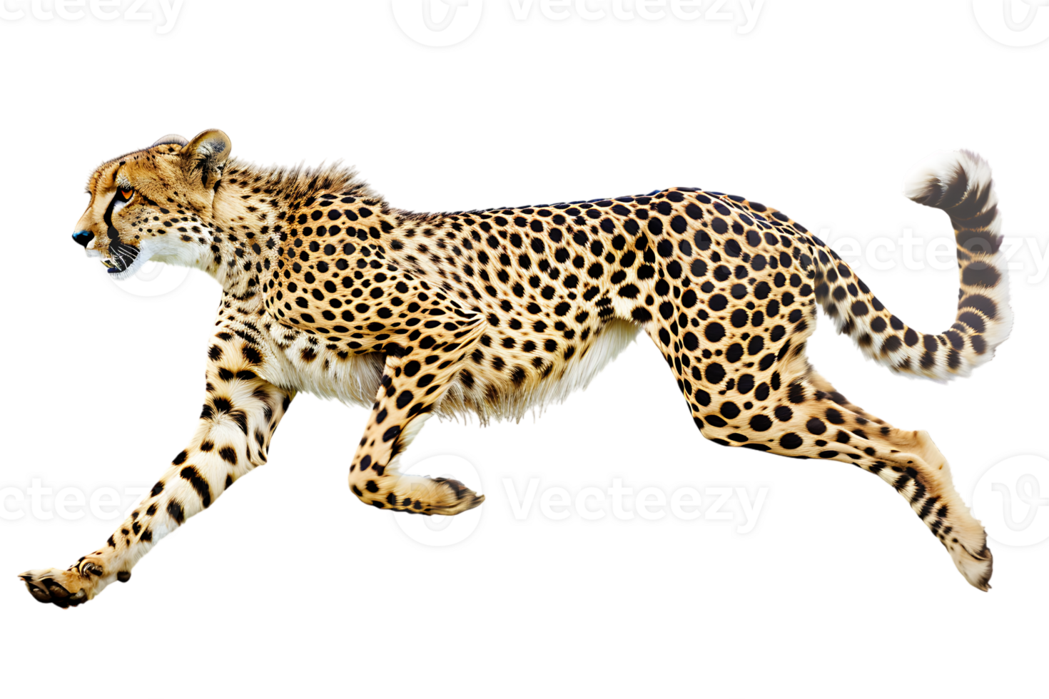 Cheetah running, side view, isolated against a transparent background png