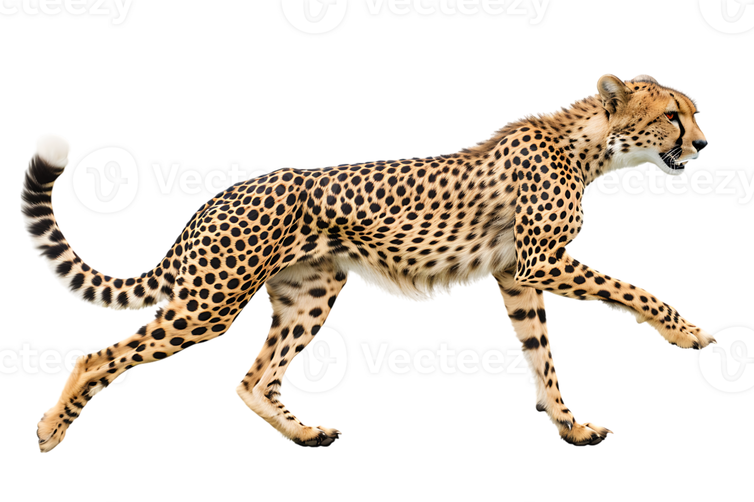 Cheetah running, side view, isolated against a transparent background png